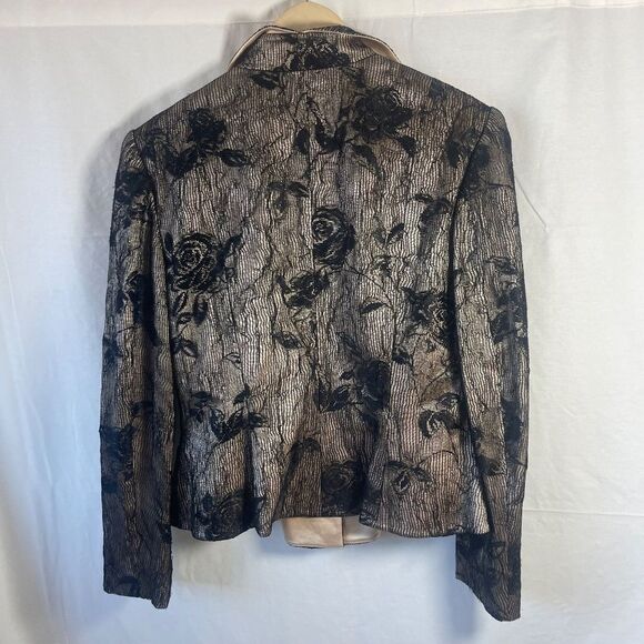The Bonnie Roseman Silk Collection Cream Silk W/ Black Lace Overlay Blazer Sz L - Picture 4 of 11